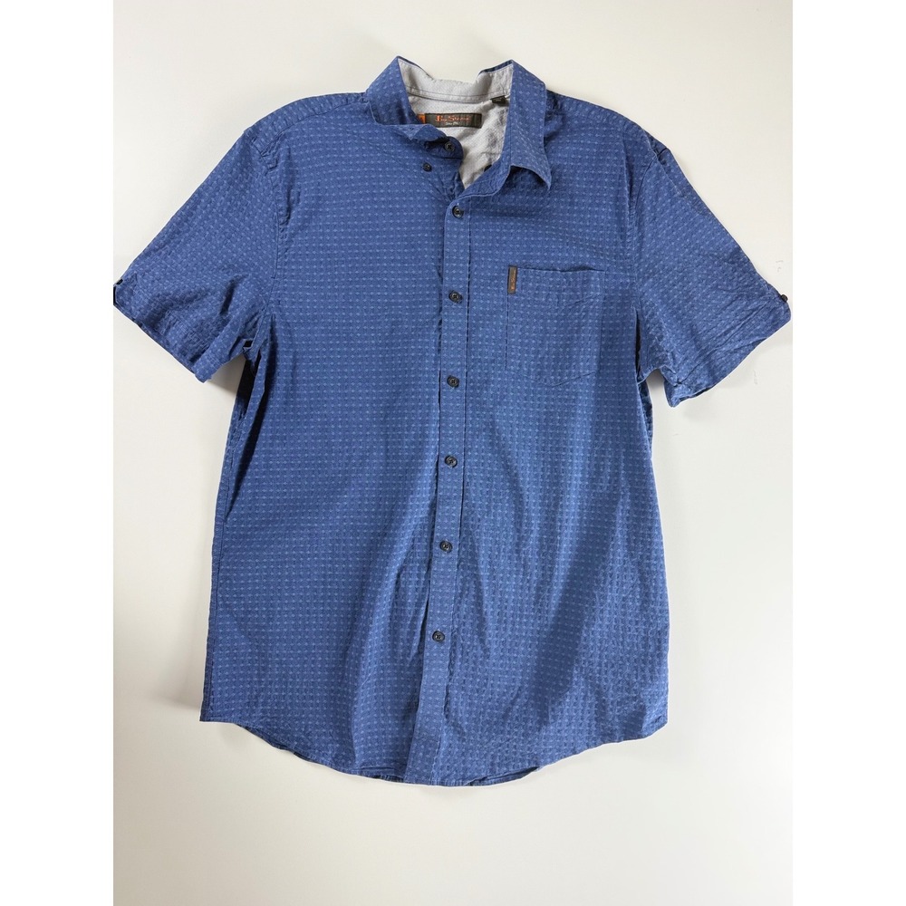 Ben Sherman Mens XL Blue Textured Geometric Short Sleeve Button Down Shirt